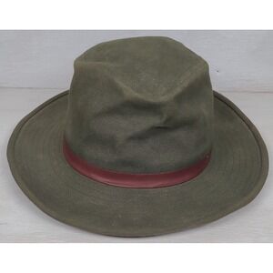 Orvis Mens Waxed Cotton Canvas Fedora Safari Hat Olive Green Made in USA Large